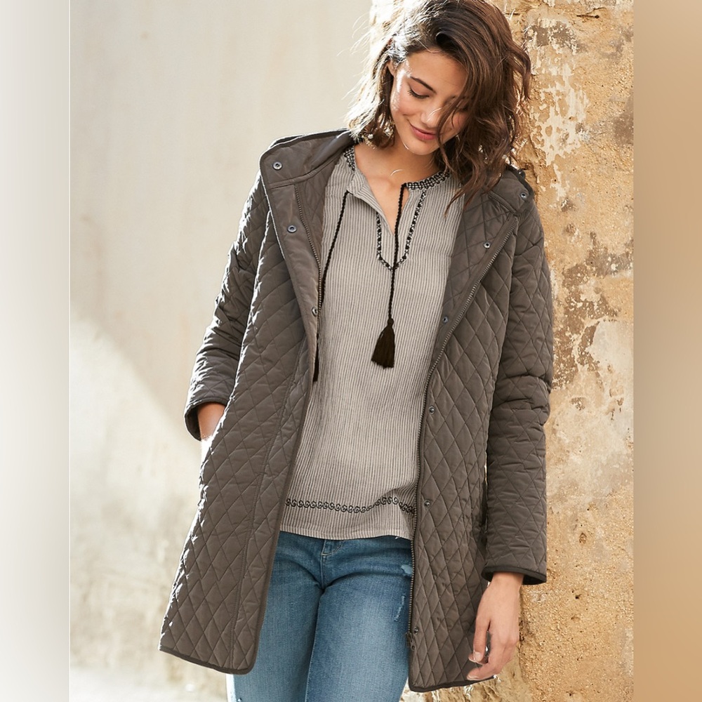 Garnet Hill Women's Quilted Car Coat Chocolate Brown Puffer Jacket - 8